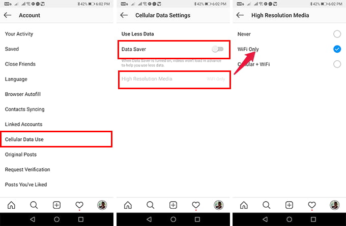 Enable Data Saver on Instagram Android to Disable Video Autoplay