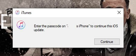 Enter Passcode on iPhone to Update iOS from iTunes Screen