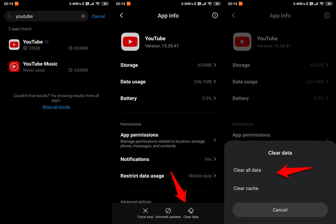 clearing youtube mobile app cache