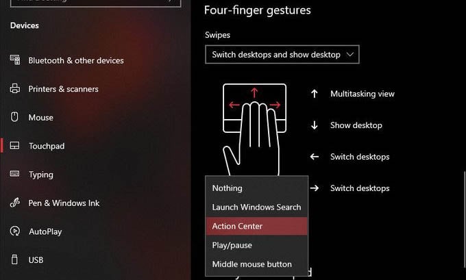 Four Finger Gestures Windows 10