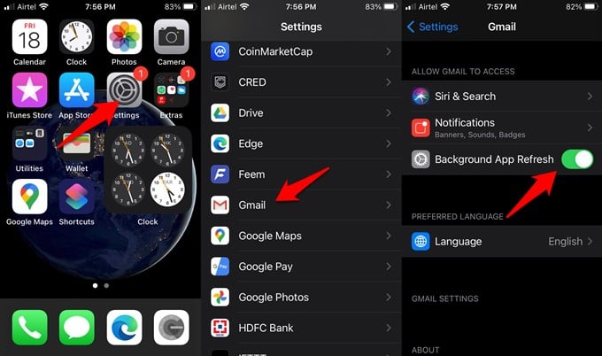 gmail background refresh option ios
