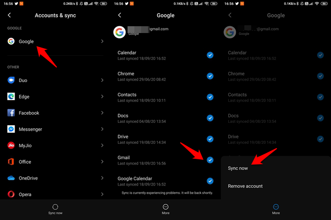 sync gmail in mobile