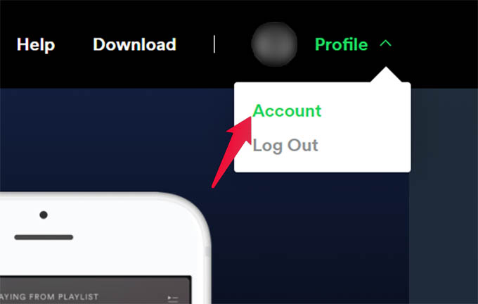 Go to Account on Spotify Web
