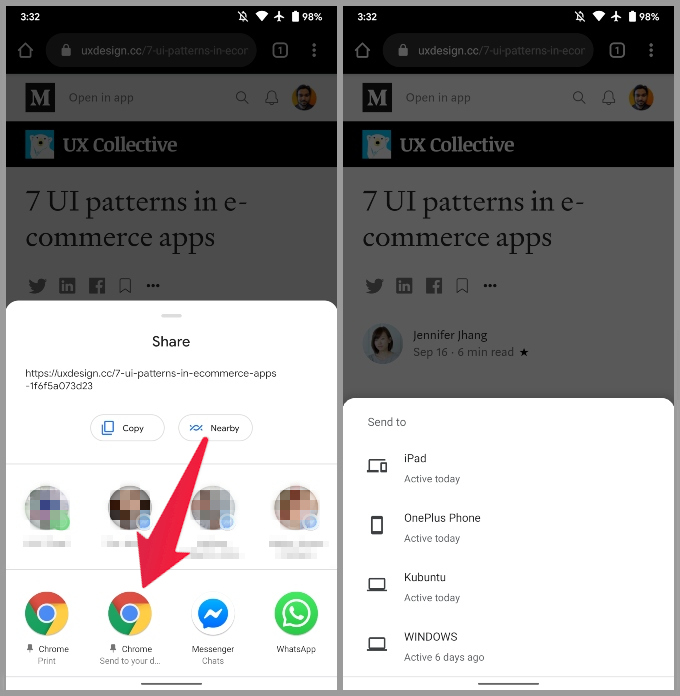 Send tabs from Phone to other devices in Chrome