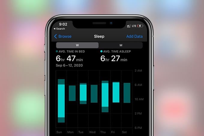 Sleep Data on Apple Health App iPhone