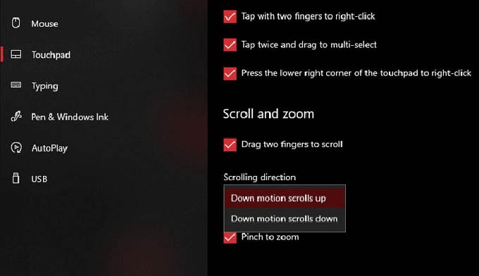 Two finger Gestures in Windows 10 Precision Touchpad