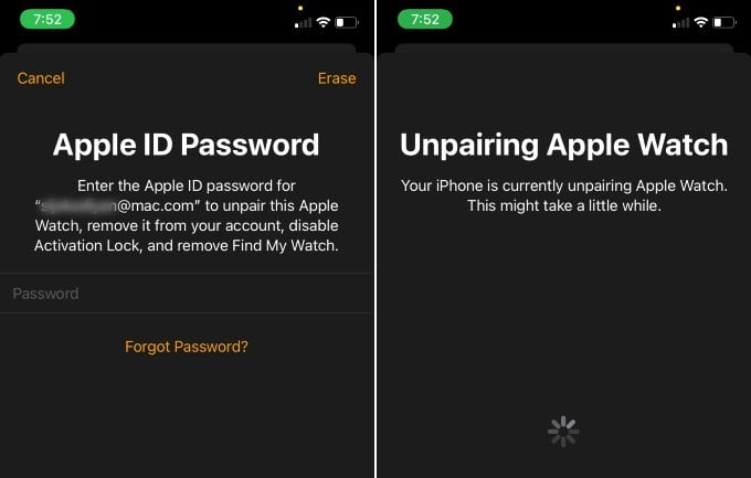 Unpair Apple Watch iPhone