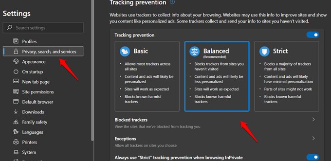 microsoft edge privacy settings