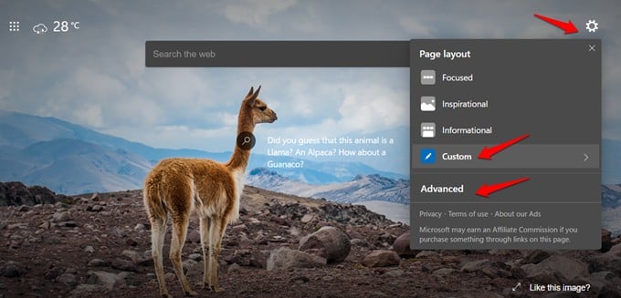 customize homepage in edge