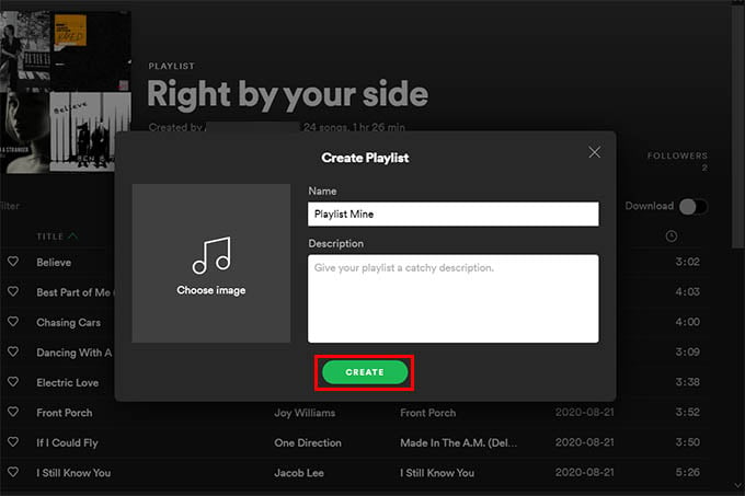 Create New Playlist Spotify PC