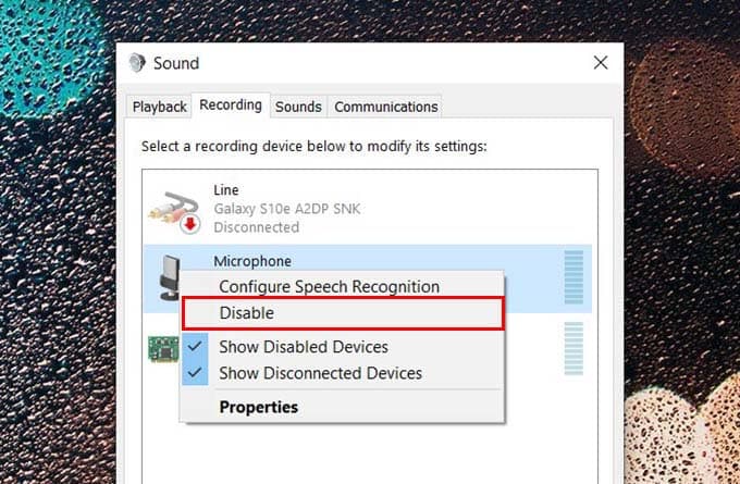 Disable Microphone on Windows 10