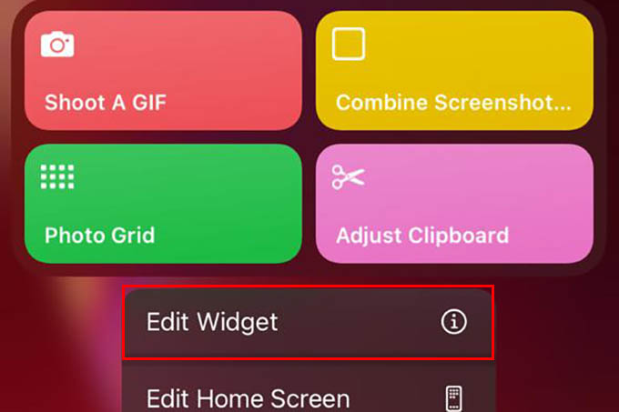 Edit Shortcuts Widget on iPhone