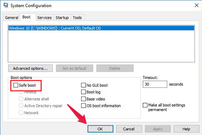 Enable Safe Boot from Windows 10 System Configuration