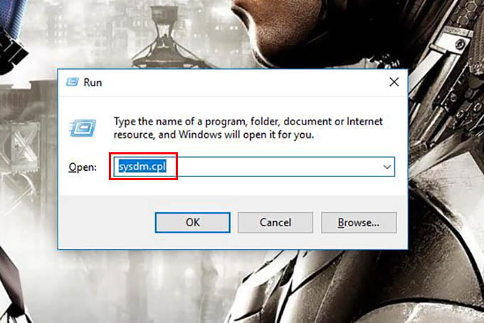 Enter sysdm.cpl in Windows Run Command