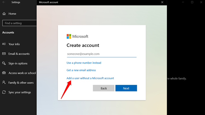 user without microsoft account