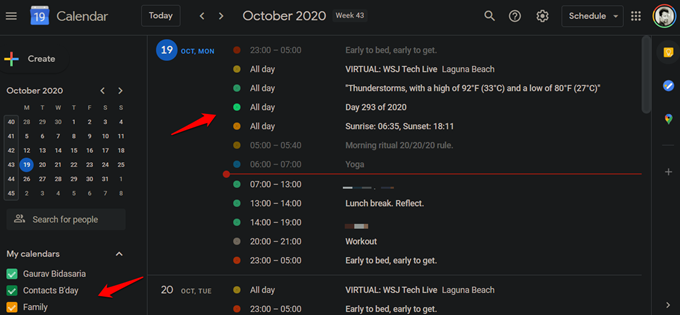 multiple color-coded calendars