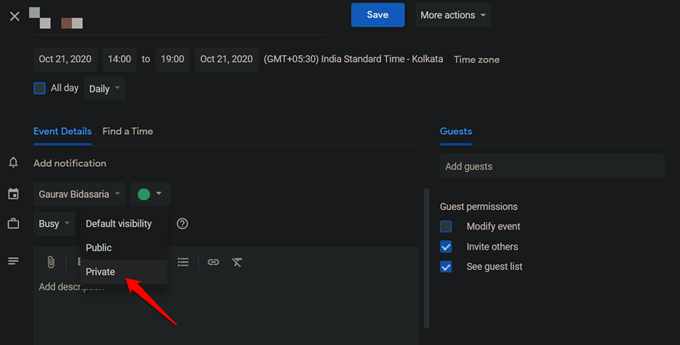 private events in google calendar