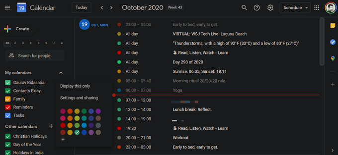 google calendar sharing settings