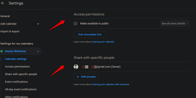 google calendar share permissions