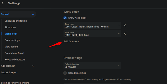 adding world clock to google calendar