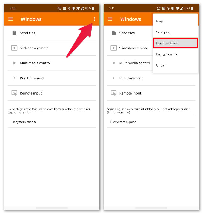 KDE Connect Android app settings