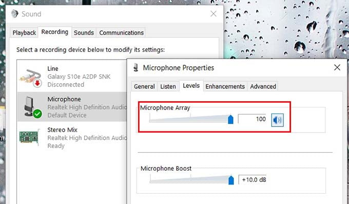 Microphone Volume Change in Windows 10