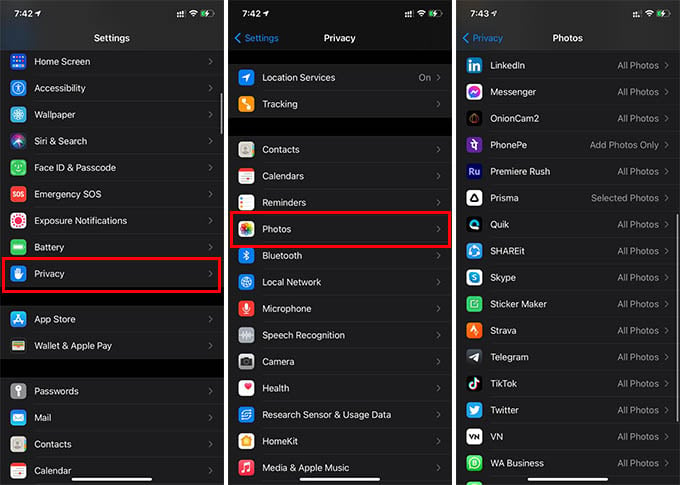 Photo Privacy Access on iPhone Settings