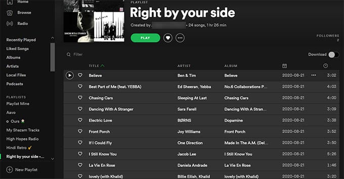 Select All Songs in Playlist Spotify