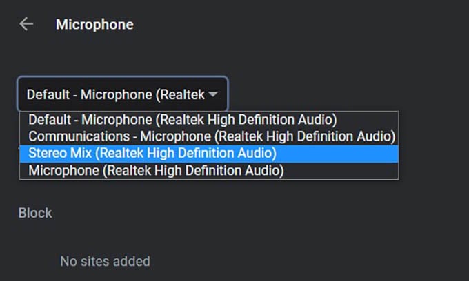 Select Microphone on Windows