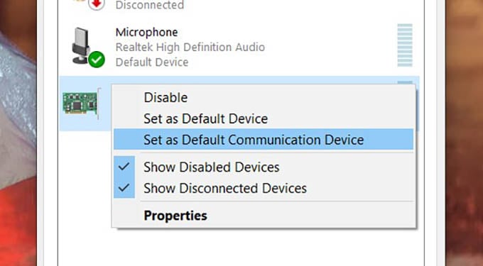 Set Default Communication Device on Windows 10