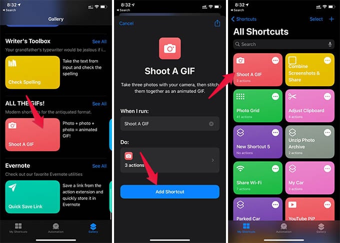 Shoot A GIF Shortcut on iPhone