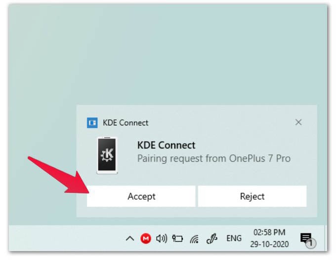 Accept KDE Connect Accept Pairing