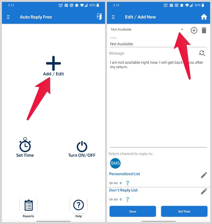 add auto reply vacation text message android