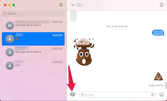 Click on App Store icon in Messages App on Mac