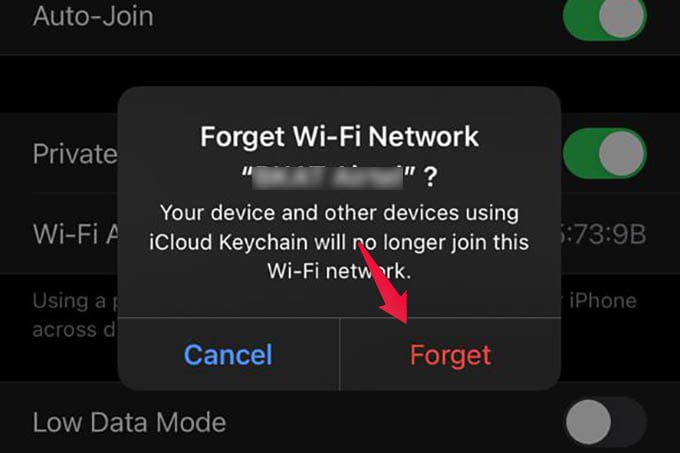 Confirm to Forget WiFi Network iPhone
