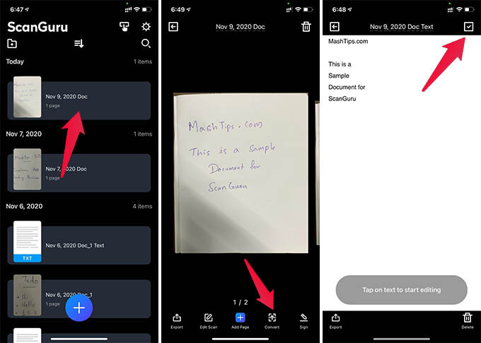 Convert to Text and Edit a Document on iPhone Using ScanGuru