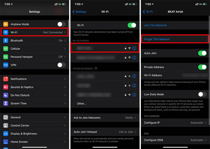 Forget and Reconnect to WiFI Network on iPhone