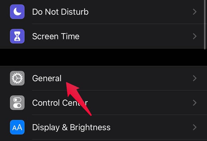 Go to General Settings on iPhone