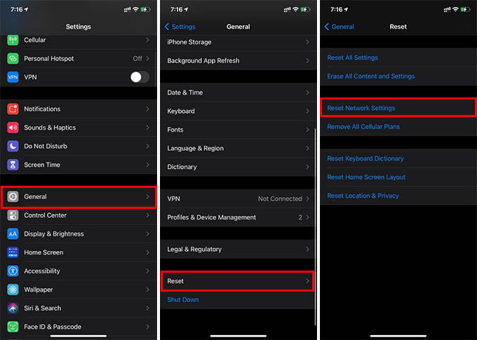 Reset Network Settings on iPhone