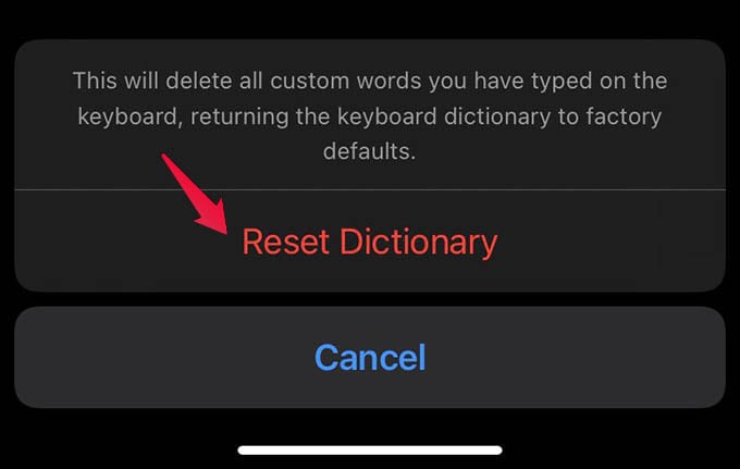 Reset iPhone Keyboard Dictionary