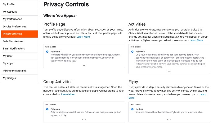 Strava Privacy Control Settings