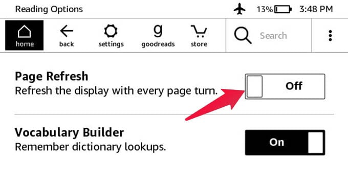 Turn off Page Refresh In Kindle