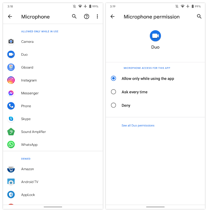 Manage mic, camera & other Android app permissions