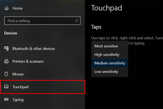 Change Touchpad Sensitivity on Windows 10