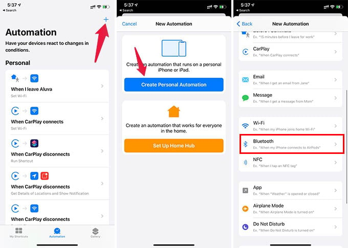 Create Bluetooth Automation on iPhone Shortcuts App