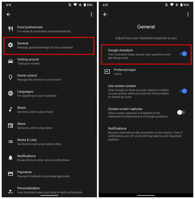 Disable Google Assistant on the Google app