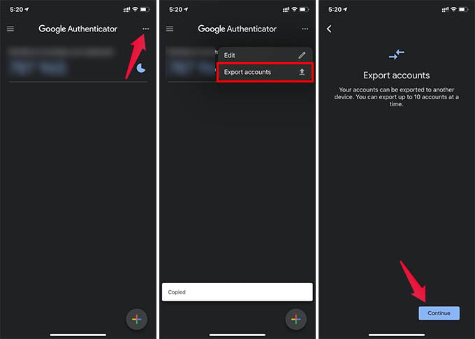 Export Google Authenticator Account