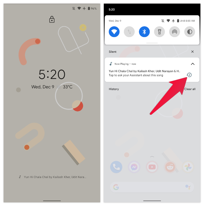 Google Pixel Now Playing notification