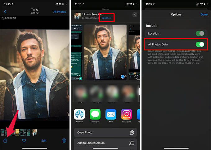 Share Portrait Photos on iPhone with Full Data