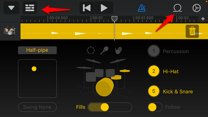 select instrument and loop to choose file from voice memo